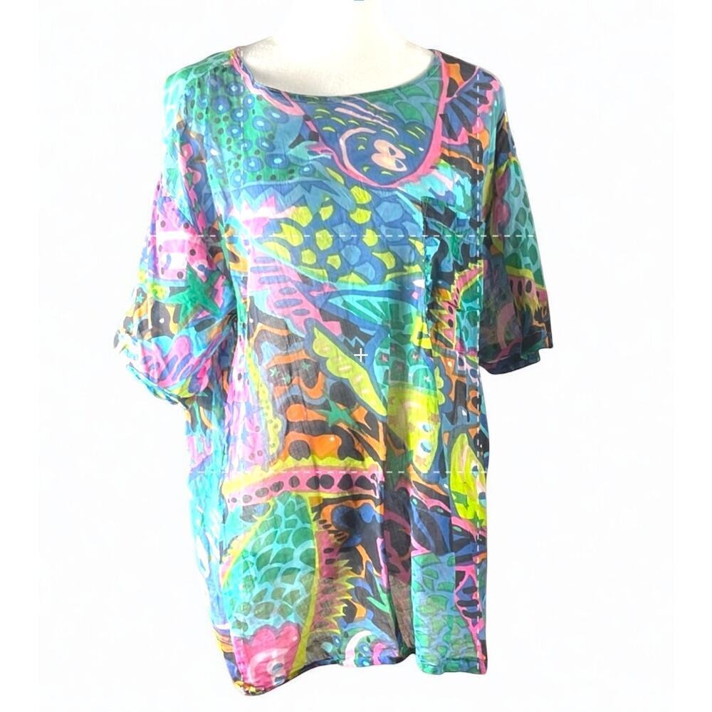 Vintage Florissant Abstract 100% Cotton Top Tee Made in India Coverup Boho - Picture 9 of 9